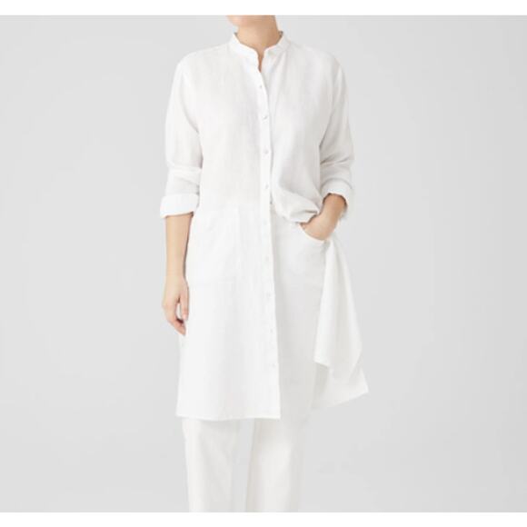 Eileen Fisher Women's Organic Linen Mandarin Collar Dress Jacket White Large - Picture 1 of 7